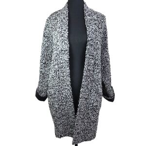 William Rast Flocked Wool Blend Open Cardigan With Leather Look Cuffs Small